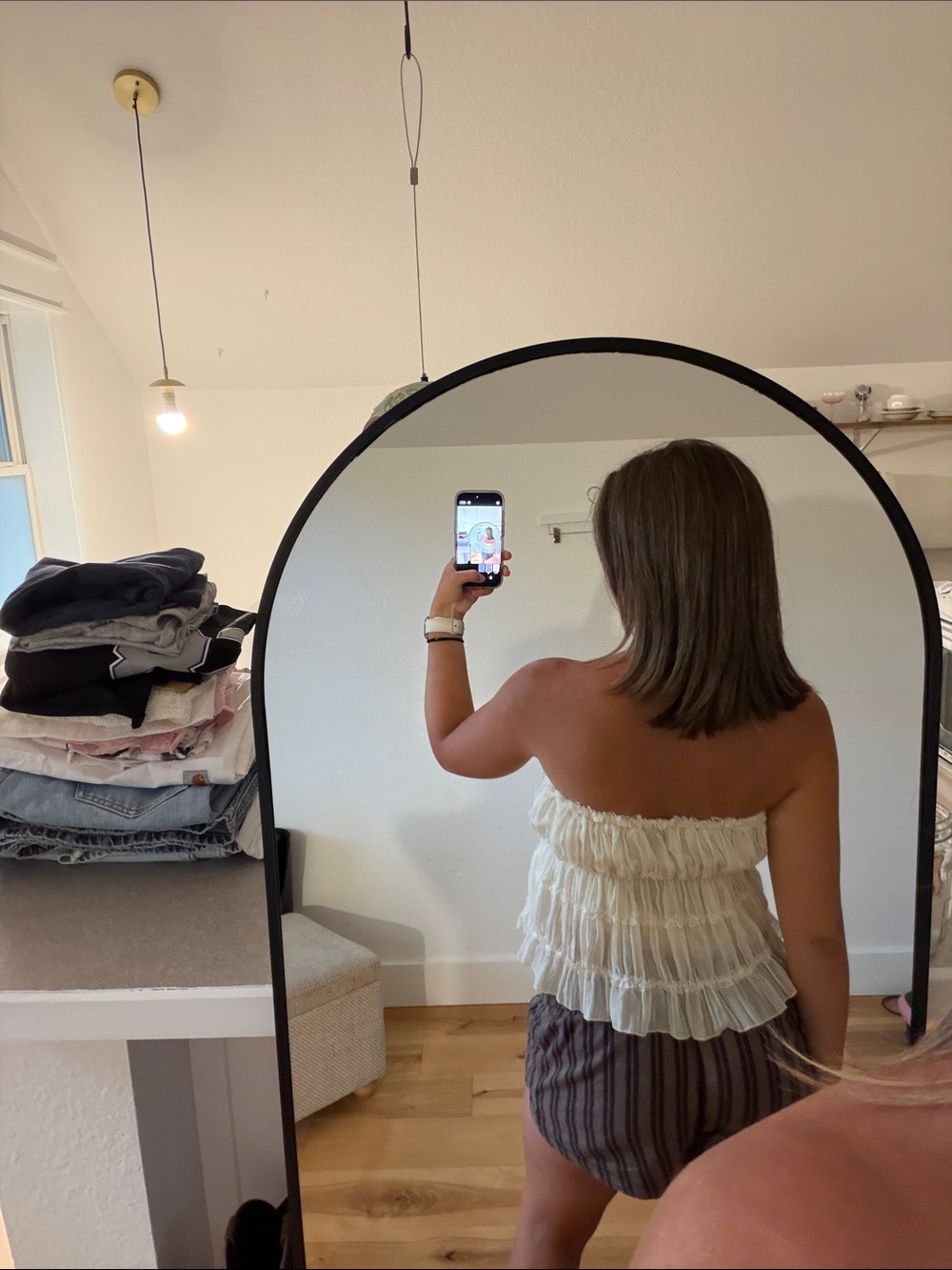 Cream Ruffled Strapless Top - Picture 2 of 2